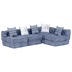 NNEVL 4-Seater Modular Pouffe Indigo Fabric