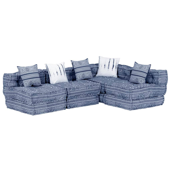 NNEVL 4-Seater Modular Pouffe Indigo Fabric