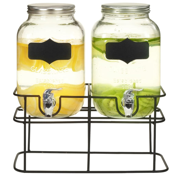 NNEVL Beverage Dispensers 2 pcs with Stand 2 x 4  L Glass