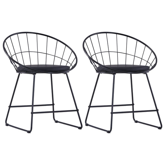 NNEVL Dining Chairs with Faux Leather Seats 2 pcs Black Steel
