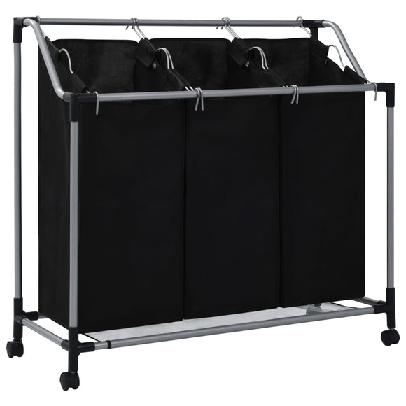 NNEVL Laundry Sorter with 3 Bags Black Steel