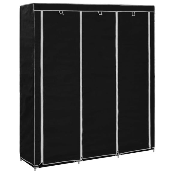 NNEVL Wardrobe with Compartments and Rods Black 150x45x175 cm Fabric