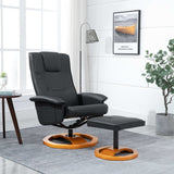 NNEVL Swivel TV Armchair with Foot Stool Black Faux Leather