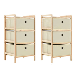 NNEVL Storage Racks with 3 Fabric Baskets 2 pcs Beige Cedar Wood