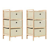 NNEVL Storage Racks with 3 Fabric Baskets 2 pcs Beige Cedar Wood