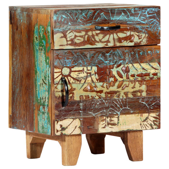 NNEVL Hand Carved Bedside Cabinet 40x30x50 cm Solid Reclaimed Wood