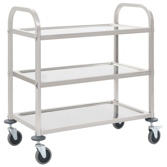 NNEVL 3-Tier Kitchen Trolley 96.5x55x90 cm Stainless Steel
