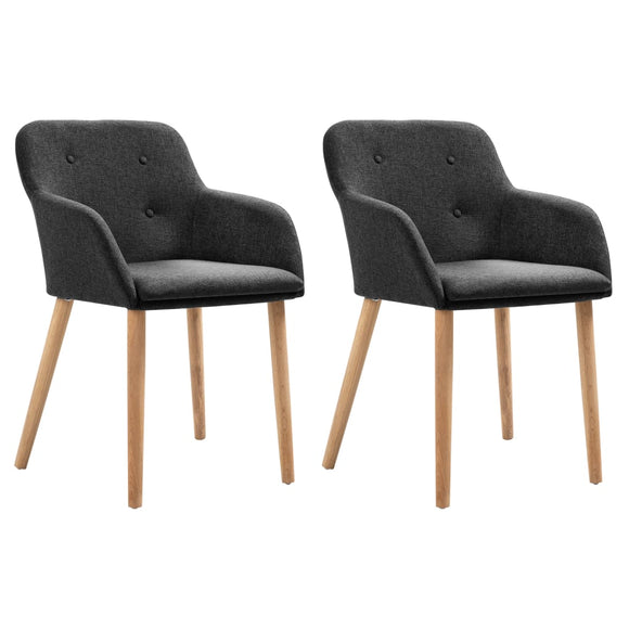NNEVL Dining Chairs 2 pcs Dark Grey Fabric and Solid Oak Wood