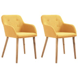 NNEVL Dining Chairs 2 pcs Yellow Fabric and Solid Oak Wood