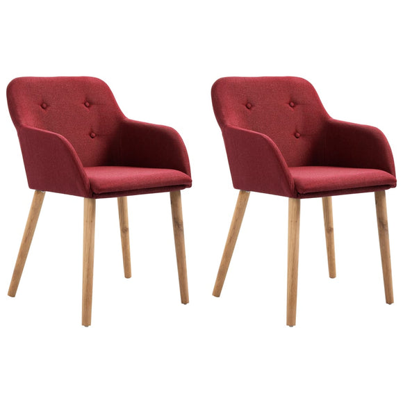 NNEVL Dining Chairs 2 pcs Wine Red Fabric and Solid Oak Wood