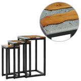 NNEVL Nesting Tables 3 pcs Solid Teak Wood and Polyresin