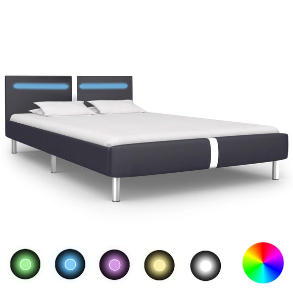 NNEVL Bed Frame with LED Black Faux Leather Queen Size