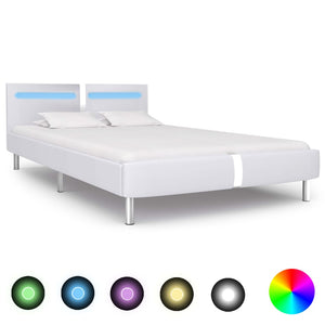 NNEVL Bed Frame with LED White Faux Leather Queen Size