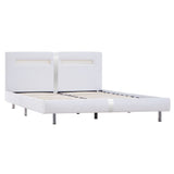 NNEVL Bed Frame with LED White Faux Leather Queen Size