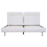 NNEVL Bed Frame with LED White Faux Leather Queen Size