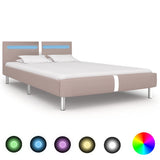 NNEVL Bed Frame with LED Cappuccino Faux Leather King Single Size