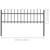NNEVL Garden Fence with Spear Top Steel 1.7x0.6 m Black