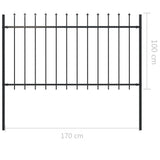 NNEVL Garden Fence with Spear Top Steel 1.7x1 m Black