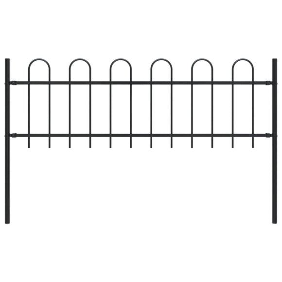 NNEVL Garden Fence with Hoop Top Steel 1.7x0.6 m Black