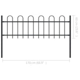 NNEVL Garden Fence with Hoop Top Steel 1.7x0.6 m Black