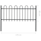 NNEVL Garden Fence with Hoop Top Steel 1.7x0.8 m Black