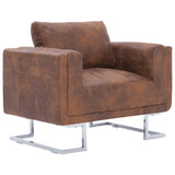 NNEVL Cube Armchair Brown Faux Suede Leather