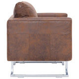 NNEVL Cube Armchair Brown Faux Suede Leather