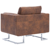 NNEVL Cube Armchair Brown Faux Suede Leather