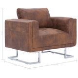 NNEVL Cube Armchair Brown Faux Suede Leather