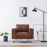 NNEVL Cube Armchair Brown Faux Suede Leather