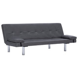 NNEVL Sofa Bed with Two Pillows Grey Faux Leather