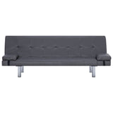 NNEVL Sofa Bed with Two Pillows Grey Faux Leather