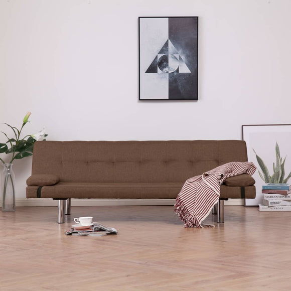 NNEVL Sofa Bed with Two Pillows Brown Polyester