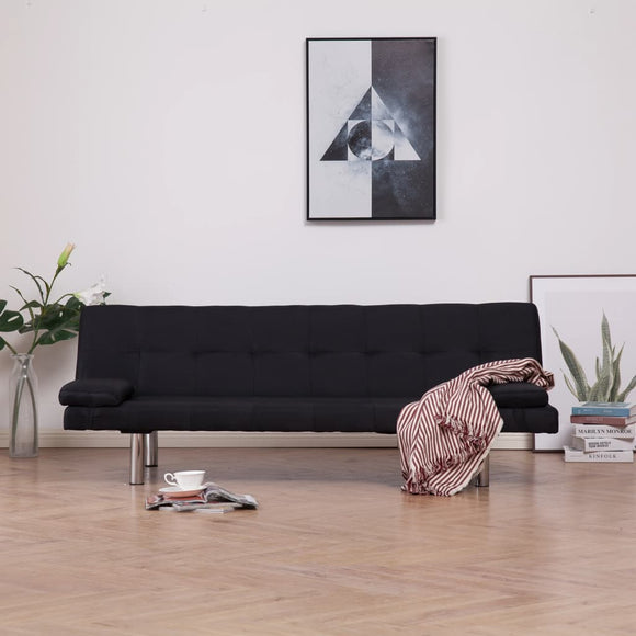 NNEVL Sofa Bed with Two Pillows Black Polyester