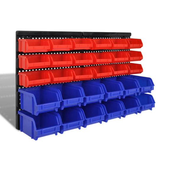 NNEVL Wall Mounted Garage Plastic Storage Bin Set 30 pcs Blue & Red