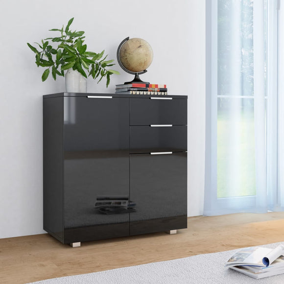 NNEVL Sideboard High Gloss Black 71x35x76 cm Chipboard