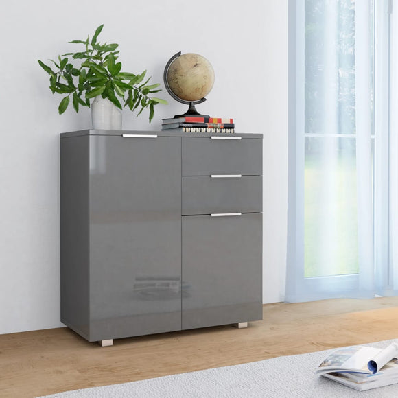 NNEVL Sideboard High Gloss Grey 71x35x76 cm Chipboard