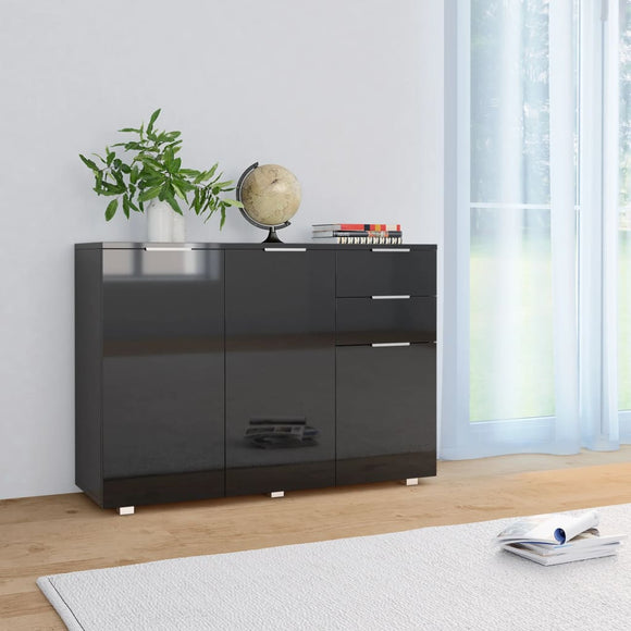 NNEVL Sideboard High Gloss Black 107x35x76 cm