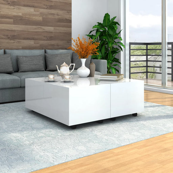 NNEVL Coffee Table High Gloss White 100x100x35 cm