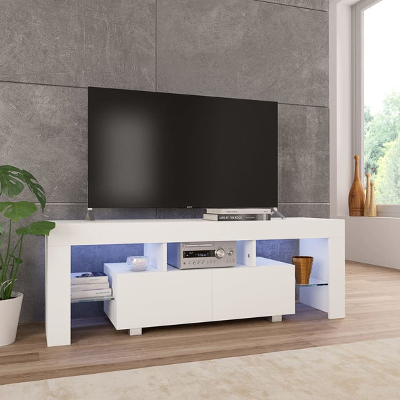 NNEVL TV Cabinet with LED Lights High Gloss White 130x35x45 cm