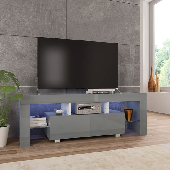 NNEVL TV Cabinet with LED Lights High Gloss Grey 130x35x45 cm