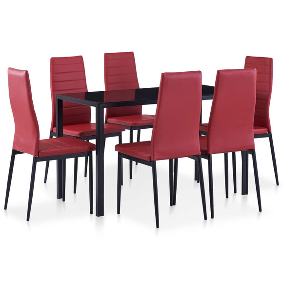 NNEVL Seven Piece Dining Set Wine Red