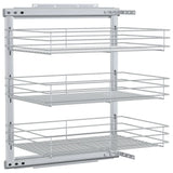 NNEVL 3-Tier Pull-out Kitchen Wire Basket Silver 47x35x56 cm