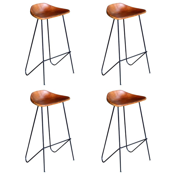 NNEVL Bar Stools 4 pcs Brown Real Leather
