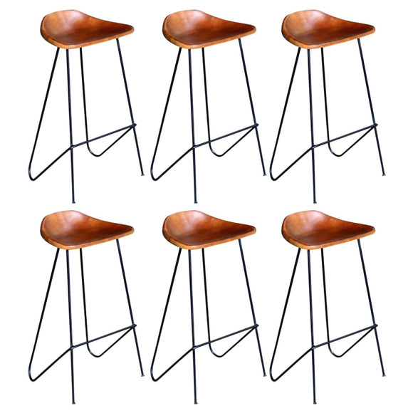 NNEVL Bar Stools 6 pcs Brown Real Leather