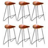 NNEVL Bar Stools 6 pcs Brown Real Leather