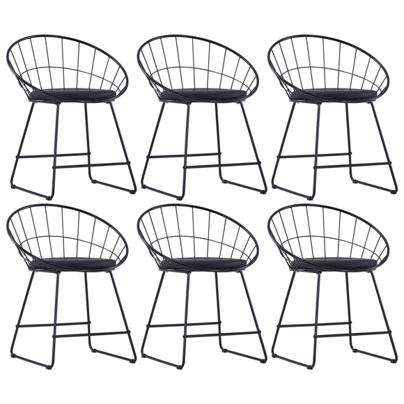NNEVL Dining Chairs with Faux Leather Seats 6 pcs Black Steel