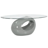 NNEVL Coffee Table with Oval Glass Top High Gloss Grey
