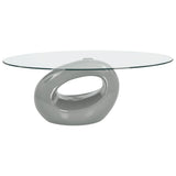 NNEVL Coffee Table with Oval Glass Top High Gloss Grey