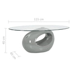 NNEVL Coffee Table with Oval Glass Top High Gloss Grey